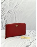 2013 PRADA LARGE TRAVEL ZIP AROUND LONG WALLET IN RED SAFFIANO LEATHER