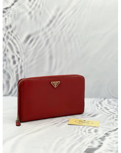 2013 PRADA LARGE TRAVEL ZIP AROUND LONG WALLET IN RED SAFFIANO LEATHER