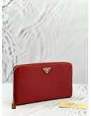 2013 PRADA LARGE TRAVEL ZIP AROUND LONG WALLET IN RED SAFFIANO LEATHER