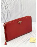 2013 PRADA LARGE TRAVEL ZIP AROUND LONG WALLET IN RED SAFFIANO LEATHER