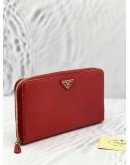 2013 PRADA LARGE TRAVEL ZIP AROUND LONG WALLET IN RED SAFFIANO LEATHER