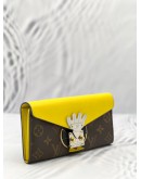 (LIKE NEW) LOUIS VUITTON TRIBAL MASK SARAH LONG WALLET IN YELLOW LEATHER / BROWN MONOGRAM CANVAS