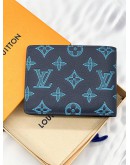 (BRAND NEW) 2024 MICROCHIP LOUIS VUITTON NAVY RIVER BLUE SHADOW EMBOSSED CALFSKIN LEATHER MULTIPLE WALLET -FULL SET-