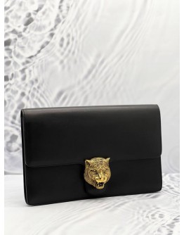 2024 GUCCI ANIMALIER FLAP BLACK LEATHER MEDIUM CLUTCH 