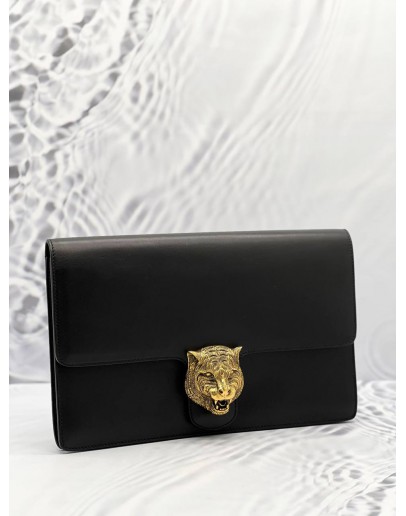 2024 GUCCI ANIMALIER FLAP BLACK LEATHER MEDIUM CLUTCH 