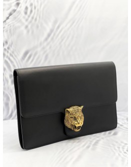 2024 GUCCI ANIMALIER FLAP BLACK LEATHER MEDIUM CLUTCH 