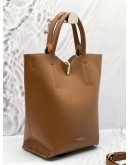 FURLA RIBBON BUCKET HANDLE BAG WITH LONG STRAP IN BROWN LEATHER