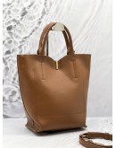 FURLA RIBBON BUCKET HANDLE BAG WITH LONG STRAP IN BROWN LEATHER