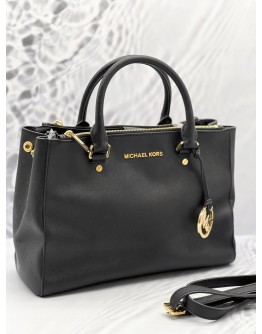 MICHAEL KORS SUTTON BLACK SAFFIANO LEATHER HANDLE BAG 