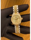 (LIKE NEW) 2017 ROLEX LADY DATEJUST 28 REF 279393 18K 750 YELLOW GOLD DIAMOND BEZEL DIAMOND DIAL 28MM AUTOMATIC WATCH -FULL SET-