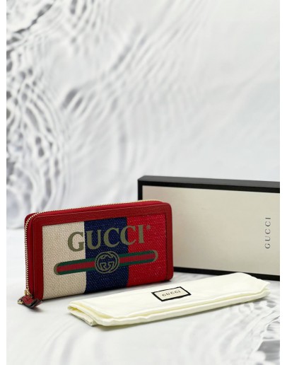 (UNWORN) GUCCI LOGO PRINT TRICOLOR WEB STRIPE CANVAS WALLET