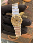 (LIKE NEW) 2019 OMEGA CONSTELLATION 18K 750 YELLOW GOLD DIAMOND DIAL 27MM QUARTZ WATCH -FULL SET-