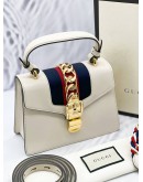 GUCCI OFF WHITE CALFSKIN LEATHER MINI SYLVIE TOP HANDLE BAG -FULL SET-