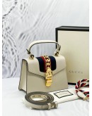 GUCCI OFF WHITE CALFSKIN LEATHER MINI SYLVIE TOP HANDLE BAG -FULL SET-