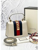 GUCCI OFF WHITE CALFSKIN LEATHER MINI SYLVIE TOP HANDLE BAG -FULL SET-