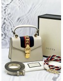 GUCCI OFF WHITE CALFSKIN LEATHER MINI SYLVIE TOP HANDLE BAG -FULL SET-