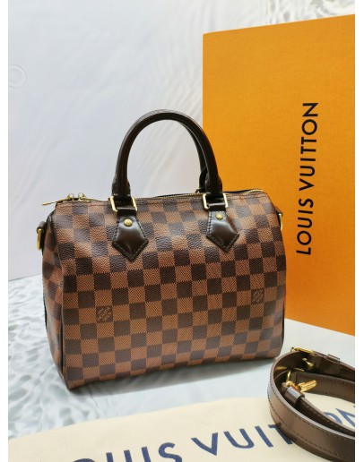 LOUIS VUITTON SPEEDY BANDOULIERE 25 DAMIER EBENE CANVAS BAG