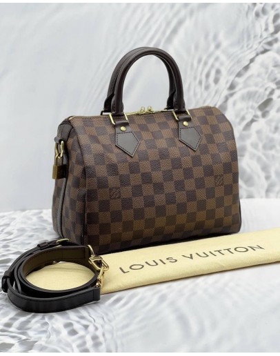 LOUIS VUITTON SPEEDY BANDOULIERE 25 DAMIER EBENE CANVAS BAG