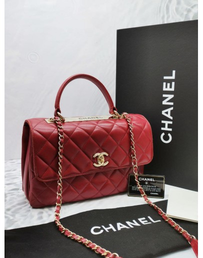 CHANEL FLAP TOP HANDLE LAMBSKIN LEATHER BAG FULL SET