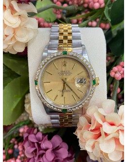 ROLEX OYSTER PERPETUAL DATEJUST REF 16233 NATURAL EMERALD DIAMOND 36MM AUTOMATIC UNISEX WATCH 