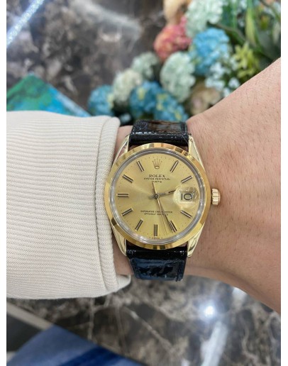 (RAYA SALE) ROLEX OYSTER PERPETUAL DATE REF 1550 14K YELLOW GOLD 34MM AUTOMATIC WATCH 