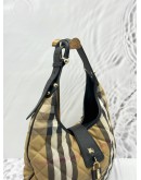 BURBERRY BROOK HOBO SHOULDER BAG IN BEIGE CANVAS AND BLACK CALFSKIN LEATHER