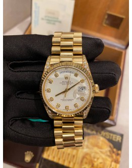 (LIKE NEW) 1996 ROLEX DAY-DATE 36 REF 18338 18K 750 YELLOW GOLD DIAMOND DIAL DIAMOND CASE 36MM AUTOMATIC WATCH -FULL SET-