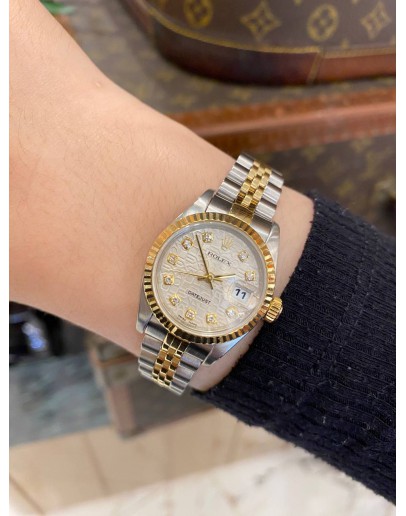 (LIKE NEW) ROLEX LADY DATEJUST HALF 18K 750 YELLOW GOLD REF 79173 WHITE CHAMPAGNE COMPUTER DIAMOND DIAL 26MM AUTOMATIC WATCH -FULL SET-