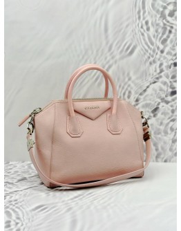 GIVENCHY ANTIGONA SMALL TOP HANDLE AND SHOULDER BAG IN BLUSH PINK GOATSKIN LEATHER