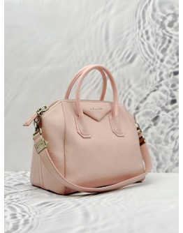 GIVENCHY ANTIGONA SMALL TOP HANDLE AND SHOULDER BAG IN BLUSH PINK GOATSKIN LEATHER