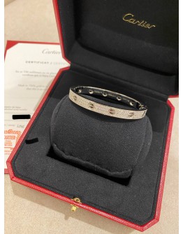 (BRAND NEW) 2023 CARTIER LOVE FULL DIAMOND BRACELET 18K 750 WHITE GOLD SIZE 17 -FULL SET-
