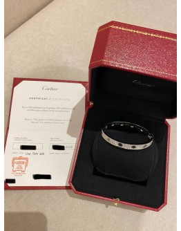 (BRAND NEW) 2023 CARTIER LOVE FULL DIAMOND BRACELET 18K 750 WHITE GOLD SIZE 17 -FULL SET-