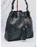 COACH MADISON PINNACLE BLACK DRAWSTRING LEATHER SHOULDER BAG
