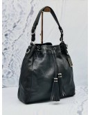COACH MADISON PINNACLE BLACK DRAWSTRING LEATHER SHOULDER BAG
