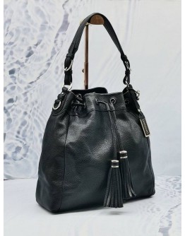 COACH MADISON PINNACLE BLACK DRAWSTRING LEATHER SHOULDER BAG