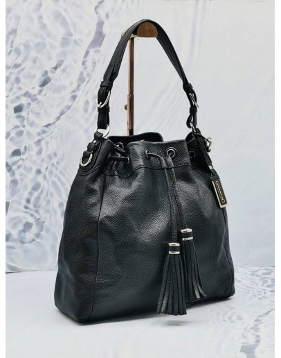COACH MADISON PINNACLE BLACK DRAWSTRING LEATHER SHOULDER BAG