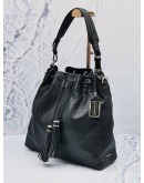 COACH MADISON PINNACLE BLACK DRAWSTRING LEATHER SHOULDER BAG