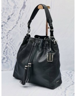 COACH MADISON PINNACLE BLACK DRAWSTRING LEATHER SHOULDER BAG