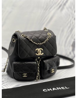 2023 CHANEL MICROCHIP MINI DUMA BACKPACK BLACK CAVIAR LEATHER IN GHW-FULL SET- 