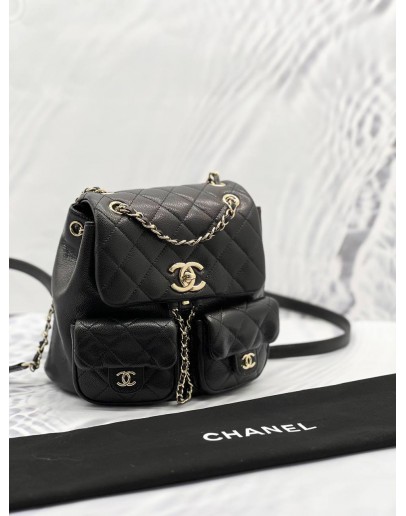 2023 CHANEL MICROCHIP MINI DUMA BACKPACK BLACK CAVIAR LEATHER IN GHW-FULL SET- 