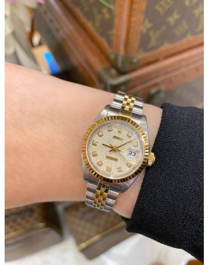 2003 ROLEX LADY DATEJUST REF 69173 JUBILEE DIAMOND DIAL HALF 18K 750 YELLOW GOLD 26MM AUTOMATIC WATCH