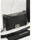 2023 MICROCHIP CHANEL MEDIUM LE-BOY IN DARK GREY LAMBSKIN LEATHER WITH SILVER HARDWARE -FULL SET- 
