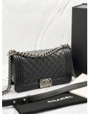 2023 MICROCHIP CHANEL MEDIUM LE-BOY IN DARK GREY LAMBSKIN LEATHER WITH SILVER HARDWARE -FULL SET- 