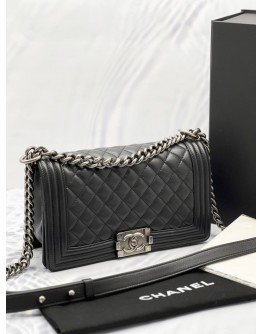 2023 MICROCHIP CHANEL MEDIUM LE-BOY IN DARK GREY LAMBSKIN LEATHER WITH SILVER HARDWARE -FULL SET- 