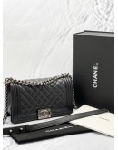 2023 MICROCHIP CHANEL MEDIUM LE-BOY IN DARK GREY LAMBSKIN LEATHER WITH SILVER HARDWARE -FULL SET- 