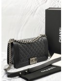 2023 MICROCHIP CHANEL MEDIUM LE-BOY IN DARK GREY LAMBSKIN LEATHER WITH SILVER HARDWARE -FULL SET- 