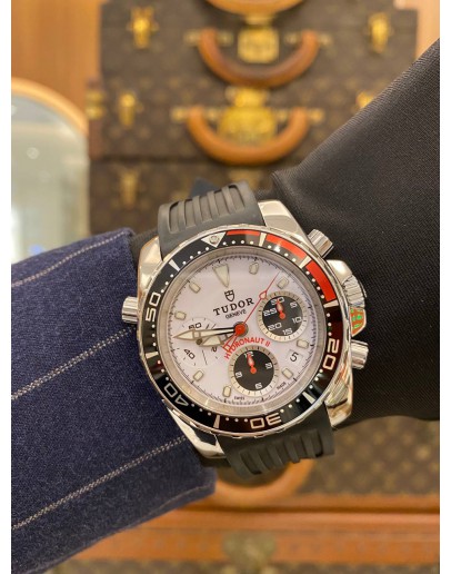 2012 TUDOR HYDRONAUT II CHRONOGRAPH REF 20360 PANDA WHITE DIAL 40MM AUTOMATIC WATCH