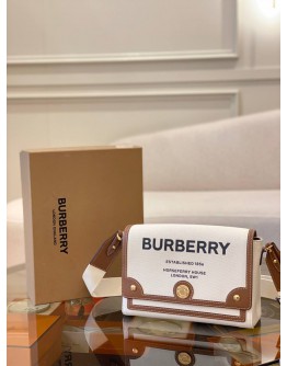 (UNUSED) BURBERRY HORSEFERRY PRINT CANVAS TOTE CROSSBODY BAG NATURAL/TAN -FULL SET-