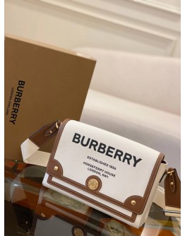 (UNUSED) BURBERRY HORSEFERRY PRINT CANVAS TOTE CROSSBODY BAG NATURAL/TAN -FULL SET-