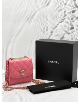 (LIKE NEW) YEAR 2020 CHANEL MINI TRENDY CC IN PINK LAMBSKIN LEATHER GHW 